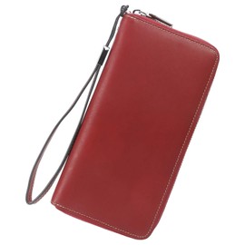 Lavemi Women's RFID Blocking 100% Leather Large Capacity Zip Around Wallet Phone Holder Clutch Travel Purse Wristlet(Large Size Vintage Rose Red)