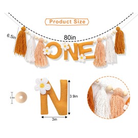 Daisy 1st Birthday High Chair Banner - Felt Daisy 3D Letter ONE Tassel Garland, Daisy 1st Birthday Decoration for Girls, Groovy One Birthday Decor, Girl First Birthday Banner