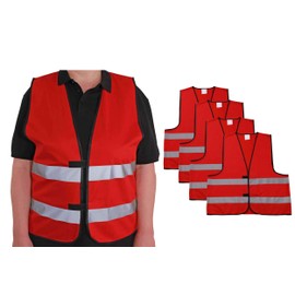 4business Pack of 4 Reflective Vest Red for Adults Sizes S - 3XL Polyester Washable Safety Vest Set of 4 (2XL/3XL), red