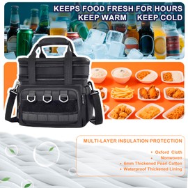 JOINGO Tactical Lunch Box for Men Women-Insulated Leakproof Lunch Bag with Adjustable Shoulder Strap, Durable Expandable Cooler Bag for Work Office Travel Camping Hiking, Large Meal Pail Adults(Black)