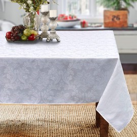 CAIT CHAPMAN HOME COLLECTION Holiday Solid Color Damask Jacquard Woven Tablecloth (60" x 120" Rectangle, White)