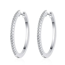 PHENIOTACE Women's Hoop Earrings Cubic Zirconia Stones Classic Large Hoop Earrings for Women 30 mm Earrings, Cubic Zirconia, Cubic Zirconia