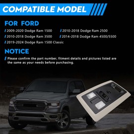 SIYOEN Overhead Console LED Dome Light & Map Lamp Assembly with Back Glass Switch & Homelink Compatible with Dodge Ram 1500/2500/3500/4500/5500(Replaces 5SK70BD1AA)