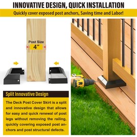 AECXM 2Pack-Post/4" Aluminum Deck Post Base Cover, for Deck railings, Stairs, Porches and Other Wood Post Split Post Cover Skirts (Black)