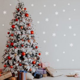 Decalcomania White Snowflakes Wall Decals - Set of 38 Snowflake Stickers Winter Christmas Snow Decorations Removable Peel and Stick Indoor Decor