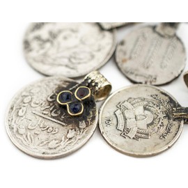 TheBeadChest Large Vintage Afghan Coin Pendants Set of 8 Afghanistan Silver White Metal Large Hole