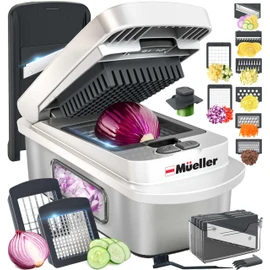 Mueller Pro-Series 10-in-1, 8 Blade Stainless Steel Multi Vegetable Chopper And Mandoline Slicer, Kitchen Accessories and Essentials, Food and Veggie Chopper, Mincer, Dicer, White Sand/Grey