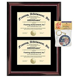 Double Diploma Frame - Premium Wood Glossy Traditional Mahogany - Single Black Mat - Dual Certificate Frame