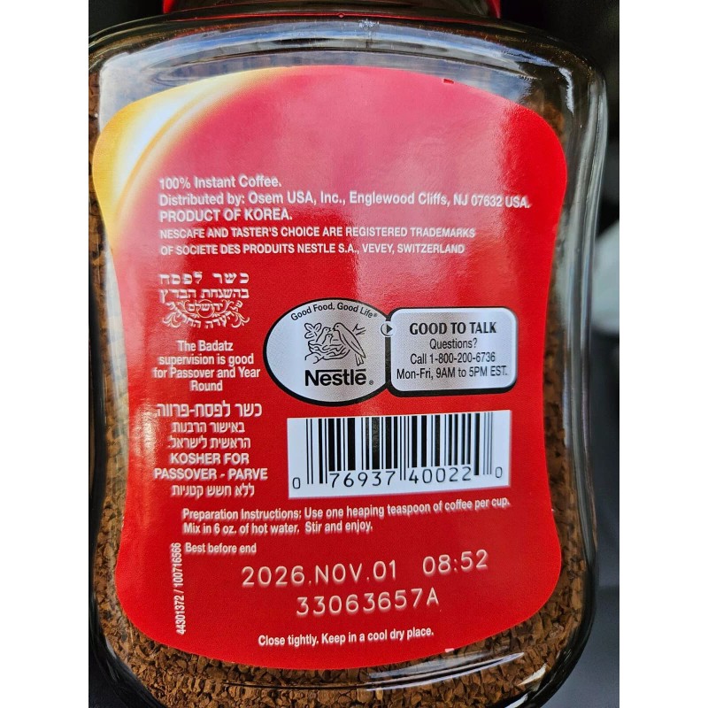 Nescafé Tasters Choice Original Instant Coffee, 7 Oz Glass Jar,