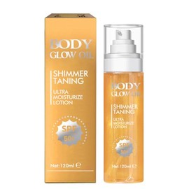 Body Glow Oil, SPF 50 Broad Spectrum, Sunscreen Body Oil with Rose Gold Mica, Moisturizing Coconut, Glow Moisturizer, Lightweight, Water Resistant, 3.38 fl oz