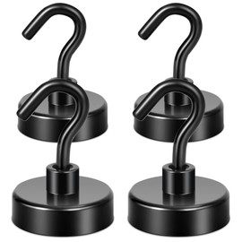 Neosmuk Black Magnetic Hooks, 30 kg High Performance Earth Magnets with Hooks for Refrigerator, Extra Strong Cruise Hook for Hanging (Black, Pack of 4)