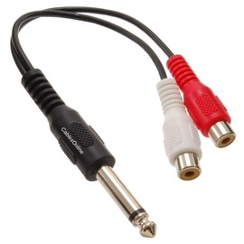CablesOnline, 6.3mm (1/4") TS Mono Male Plug to 2-RCA Female Jacks Audio 6" Y-Splitter Cable, AV-Y34