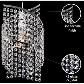 Klass Home Collection Klass Home K9 Crystal Spiral Droplet Light Shade | Pendant, Lamp Shade | Ceiling Light Shade Chandeliers | Chrome Finish Light for Living Room | Bedroom | Kitchen