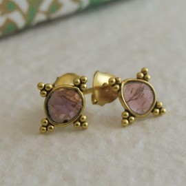Ohrstecker aus vergoldetem Sterlingsilber mit Rosa Turmalin - Natürlicher Edelstein - Geburtstagsgeschenk - Handgefertigte Geschenkideen für Frauen 2