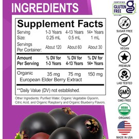 Elderberry Syrup Organic Liquid Drops - Sugar Free Immune Support Supplement for Adults & Kids, Ages 1 Immune Booster - Pure Organic Elderberry Syrup Liquid Drops Tincture Extract Concentrate 1 Fl Oz