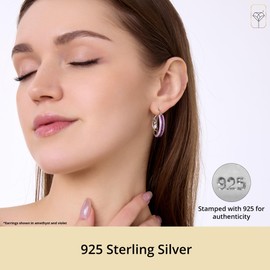 925 Sterling Silver Two Toned Fuchsia & Light Rose Crystal Hoops Earrings | 28MM Hypoallergenic Crystal Earrings for Women | Pink Hoop Earrings for Women by MAX + STONE