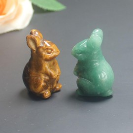 HLbshi Cute Hand Carved Gemstone Crystal Rabbit Bunny Figurine Animal Carving Statue Home Decor 1.5'' (Gold+Green)