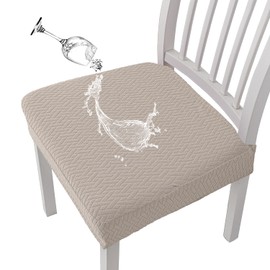 KELUINA Diamond Grid Jacquard Waterproof Chair Seat Covers for Dining Room Stretch Chair Seat Cushion Protective Covers Dining Room Kitchen Chair Covers (Khaki, 4 Covers)