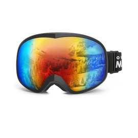 OutdoorMaster Owl Snow Ski Goggles for Kids OTG 100% UV Protection Anti Fog Snowboard Goggles over Glasses(Black Frame+VLT 15% Revo Colorful)