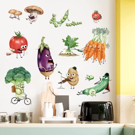 wondever Kitchen Wall Stickers Vegetables Fruits Peel and Stick Wall Art Decals for Kitchen Cupboard Fridge