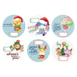Whoo's Been Good? Pooh Bear Christmas Holiday Themed Gift Tag Sticker Labels for Presents Pull Stick Labels (24 Included) Multipack Bulk Self Adhesive - Presents are My Favorite!