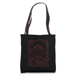 Japanese Cherry Blossom Line Art Graphic Sun and Mt. Fuji Tote Bag