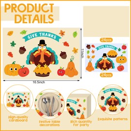 Gandeer 24 Sets Thanksgiving Paper Placemats 16.5 x 11 Inches DIY Harvest Turkey Placemat Crafts Fall Disposable Give Thanks Decorative Paper Table Mats for Home Holiday Party Decoration