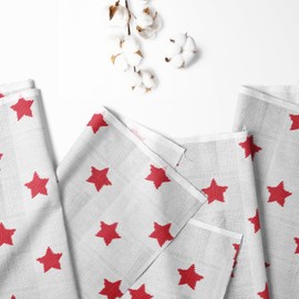 Bacati - Muslin Ikat Stars 3 Piece Neutral Toddler Bed Sheet Set 100 Percent Cotton Includes Fitted Sheet, Top Sheet, and Pillow Case (3 pc Toddler Bed Sheet Set, Red Stars)