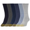 Gold Toe Women's 6 Pack Ribbed Crew Socks, Flannel/Chambray/Dark Indigo/Navy/Charcoal/Black,