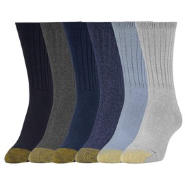 Gold Toe Women's 6 Pack Ribbed Crew Socks, Flannel/Chambray/Dark Indigo/Navy/Charcoal/Black, 9-11