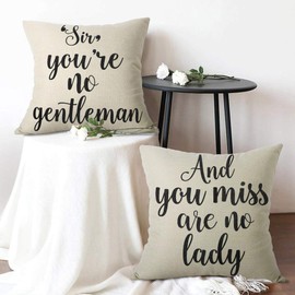 Lewondr Quote Decorative Throw Pillow Cover, 2 Pack Soft Inspirational Quote Linen Throw Pillow Case Word Cushion Cover for Bed Sofa Car 18"x18"(45x45cm) - Gentleman and Lady