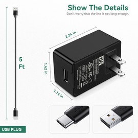 FITE ON UL Listed 5V Type-C Power Adapter Cord Replacement for Kibiy Head Shaver 5-in-1 9-in-1Head Shavers; IPX7 IPX6 Electric Razor Charger