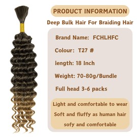 Braiding Hair 300g 4 Bundles/Pack 22 Inch Deep Wave Bohemian Braids for Curly Braiding Hair No Weft Natural Color, Boho Braids Hair Water Wave（T27#）