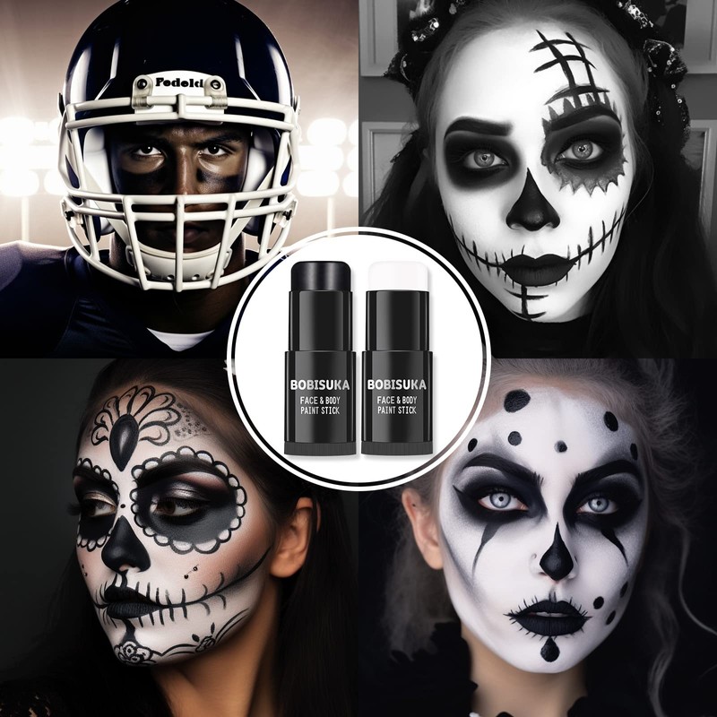 BOBISUKA Black White Face Paint Stick with Setting Powder Set,