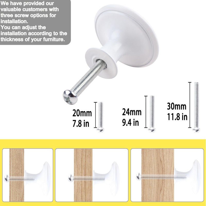 HUGOLEM 10 Pack White Round Varnish White Kitchen Cabinet Knobs