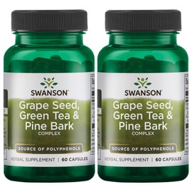 Swanson Grape Seed Green Tea '&' Pine Bark Complex Heart Cardiovascular Immune Support Health Antioxidant Healthy Blood Pressure Support Polyphenols OPCS Herbal Supplement 60 Capsules (Caps) (2 Pack)