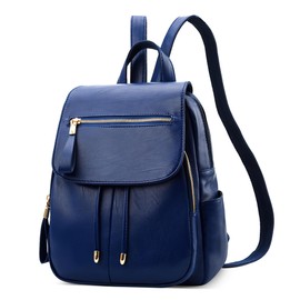 DORRISO Fashion Simple Women Backpack Lightweight PU Leather Small Rucksack Casual Daypacks for Travel School Holiday Business Daily Ladies Cute Water-Resistant Knapsack Blue