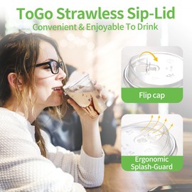 PLA 24 oz Compostable Clear Plastic Disposable Iced Coffee Cups with Strawless Sip Through Lids, Biodegradable To Go Cold Drinking Coffee Cups for Party Smoothie Boba Tea Slushy Milkshake 50 Sets