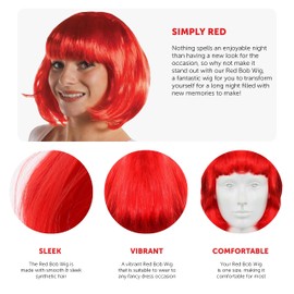 Ilovefancydress Adults Thick Quality Bob Wig - 20s Style Party Cosplay Short Wig (Red)