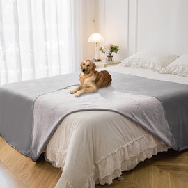 Tuffeel Waterproof Blanket for Bed Protection, Washable Dog Blankets for Couch, Soft Reversible Pet Throw Furniture Protector Cover for Sofa-82"x108",Light Grey+Dark Grey