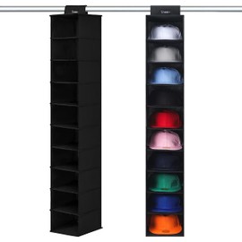 VAESIDA Hat Rack for Closet, 10 Shelf Hanging Hat Organizer for Baseball Caps Storage, Hat Holder Organizer for Hat Display, Best Space Saving Hat Racks for Baseball Cap Organizer, Black