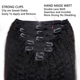 Sdamey Kinky Straight Clip in Hair Extensions Real Human Hair Natural Black Double Weft Clip ins for Women120g 8pcs Seamless Kinky Straight Clip on Extensions Human Hair (kinky straight, 12inch)