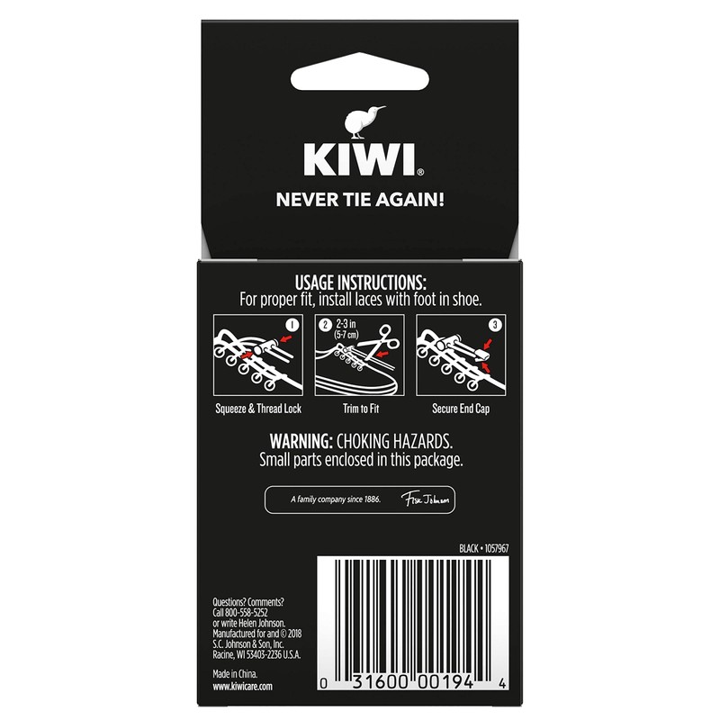 Kiwi No Tie-Lace, 1 Pair Black (Pack - 1)