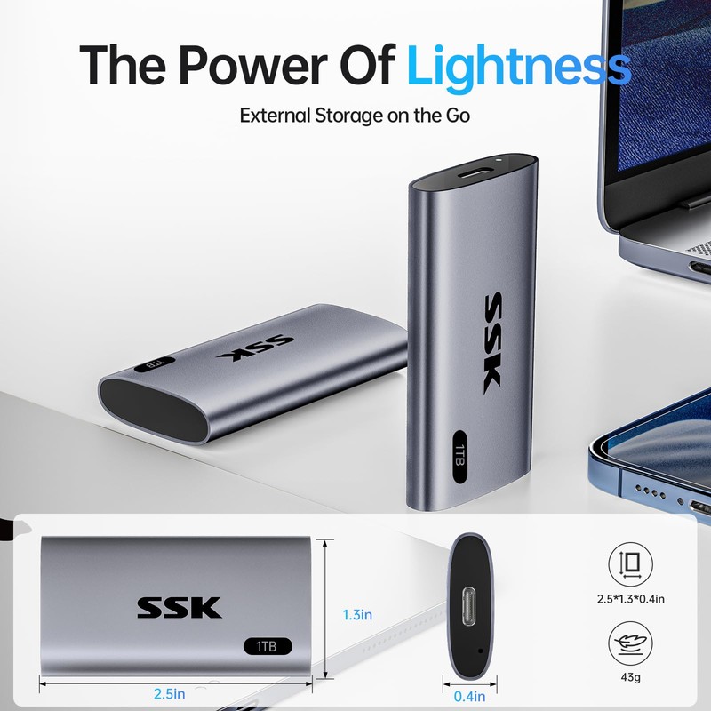 SSK 1TB SSD External Hard Drive, Portable SSD Up to