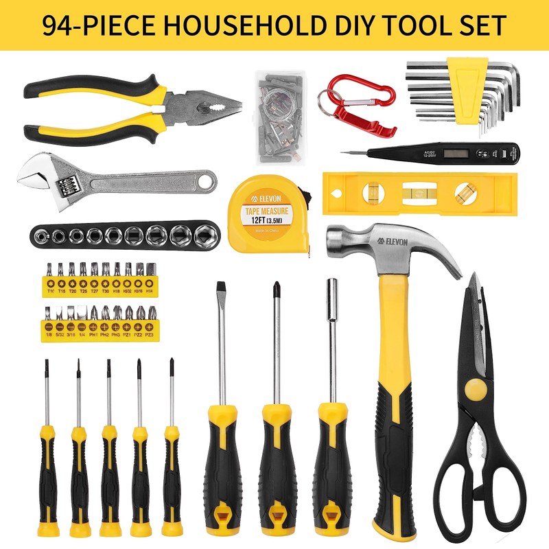Elevon 94-Piece Tool Set, Professional-Grade Hardware Tool Kit with Compact