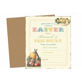 Silly Goose Gifts Vintage Easter Brunch Egg Hunt Party Supply Invitation with Envelopes (Set of 12)