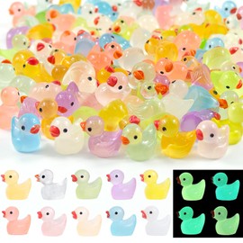 Cemobile 120 Pieces Luminous Mini Resin Ducks Small Ducks Plastic Colorful to Hide the Shine in Ornament Miniature Dark for Dollhouse Micro Landscape Aquarium Decoration