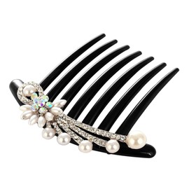 BIUDECO Imitation Pearl Hair Comb with Floral Rhinestone Design Elegant Headdress for Brides and Women for Weddings Dinners Dances and Daily Use