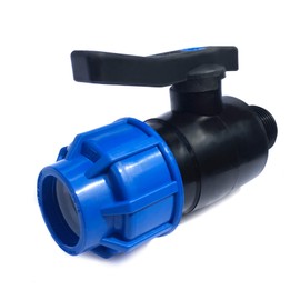 PP Ball Valve 25 mm x 3/4 Inch PP Clamp Fitting Clamp x Male Thread with Screw Connection x Compression Fitting for PE Pipe Shut-off Valve AG Clamp Connector Perfect Tightness PN 16 Bar