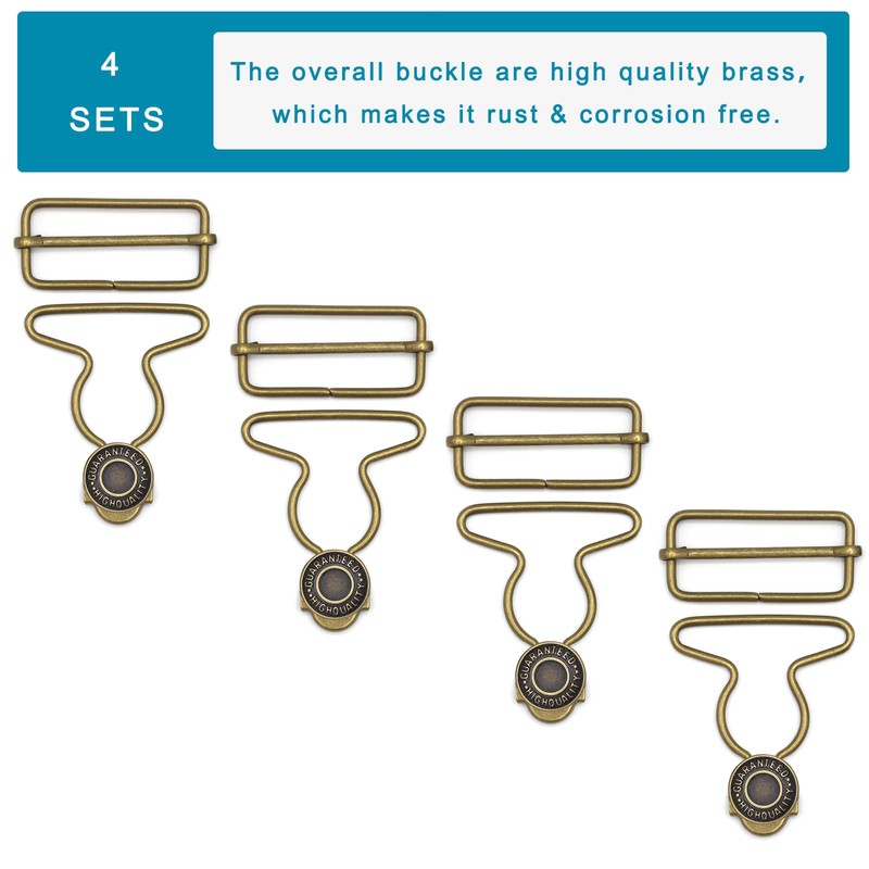 Enosea 4 Sets Overall Buckles Replacement, Metal Overall Suspender Dungaree
